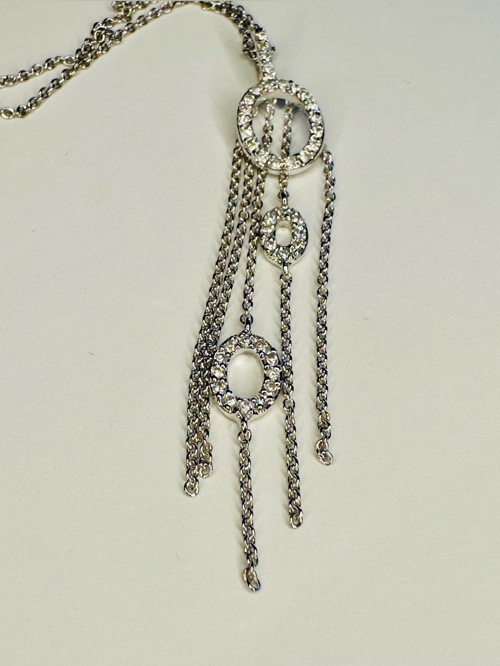 Sterling Silver CZ Fringe Pendant Necklace | Layered Drop Statement Jewelry